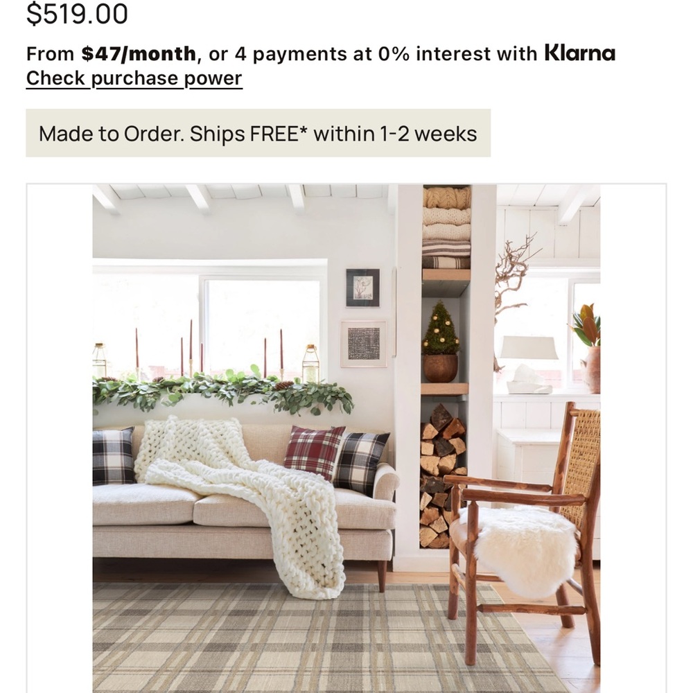Piper Plaid Neutral Area Rug 8x10 Brand New!